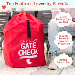 Durable polyester gate check bag with reinforced seams for car seats on the go