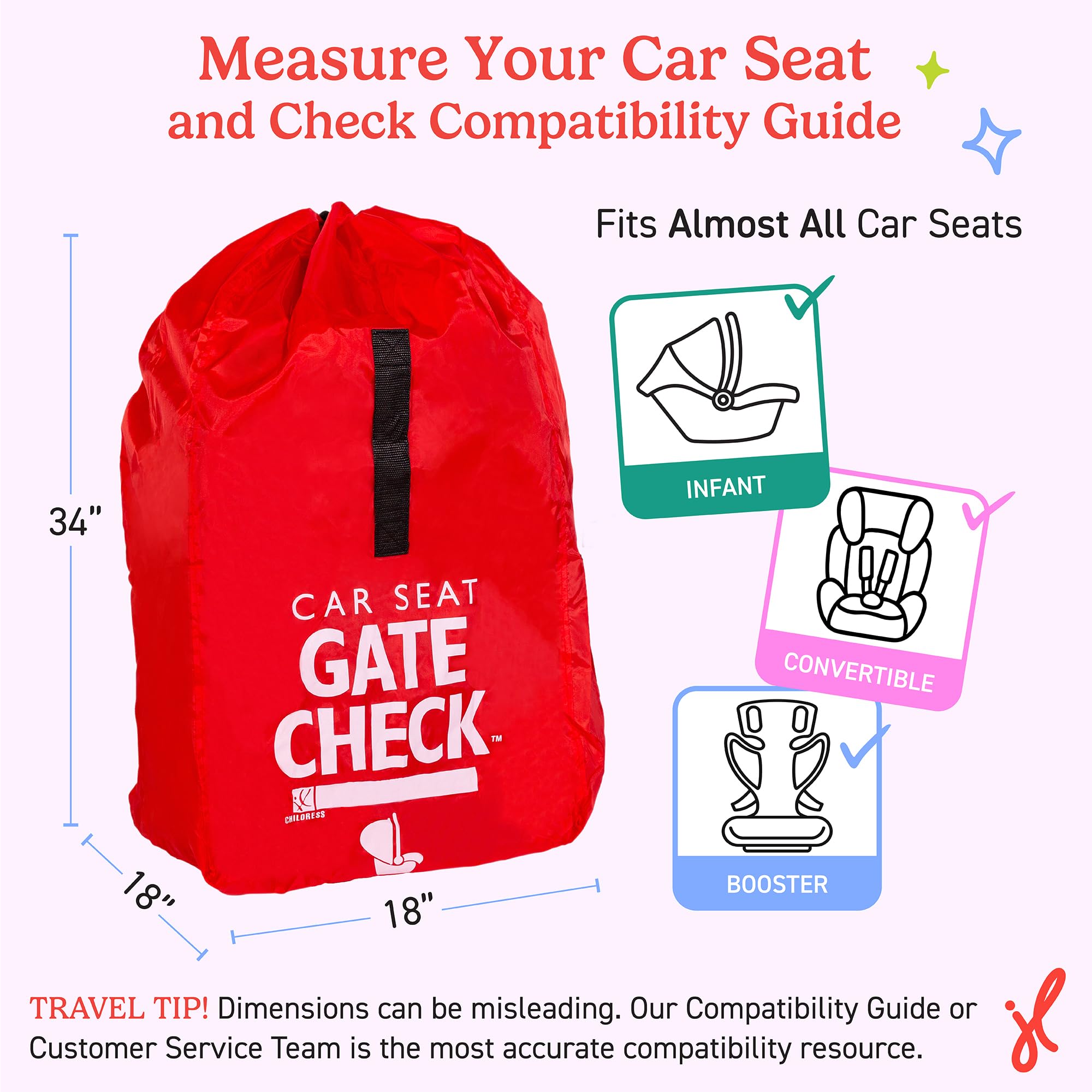 Lockable drawstring closure keeps car seat bag secure through flights