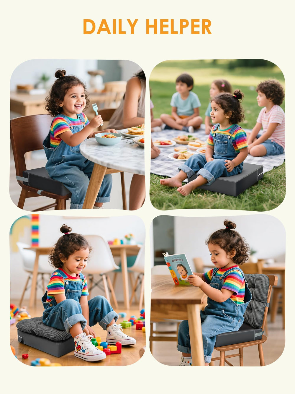 JLGCUF easy-install booster seat fits most chairs for quick setup