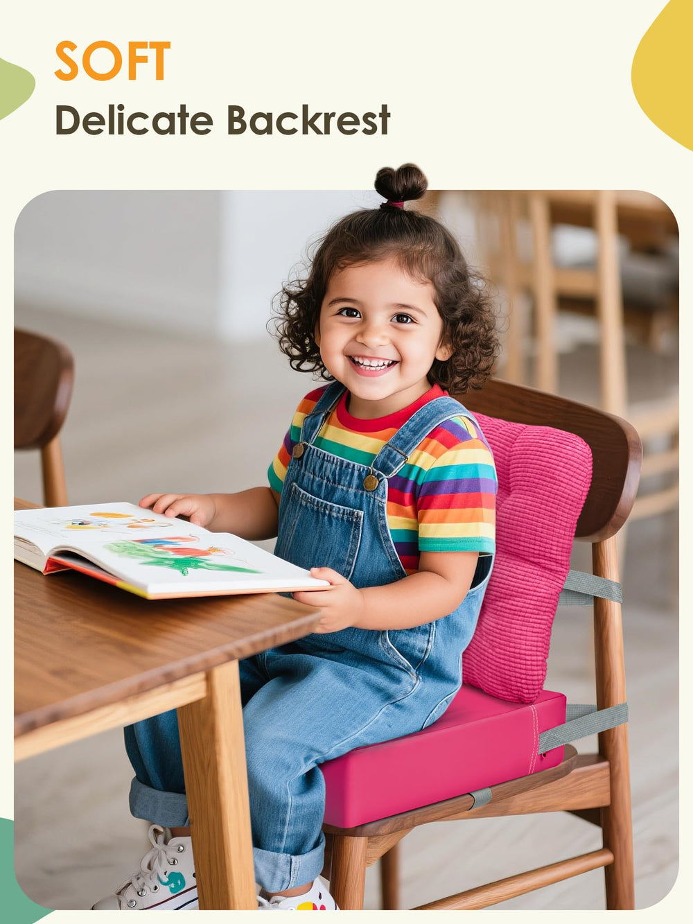 JLGCUF booster seat waterproof PU leather surface for quick cleanup after meals.