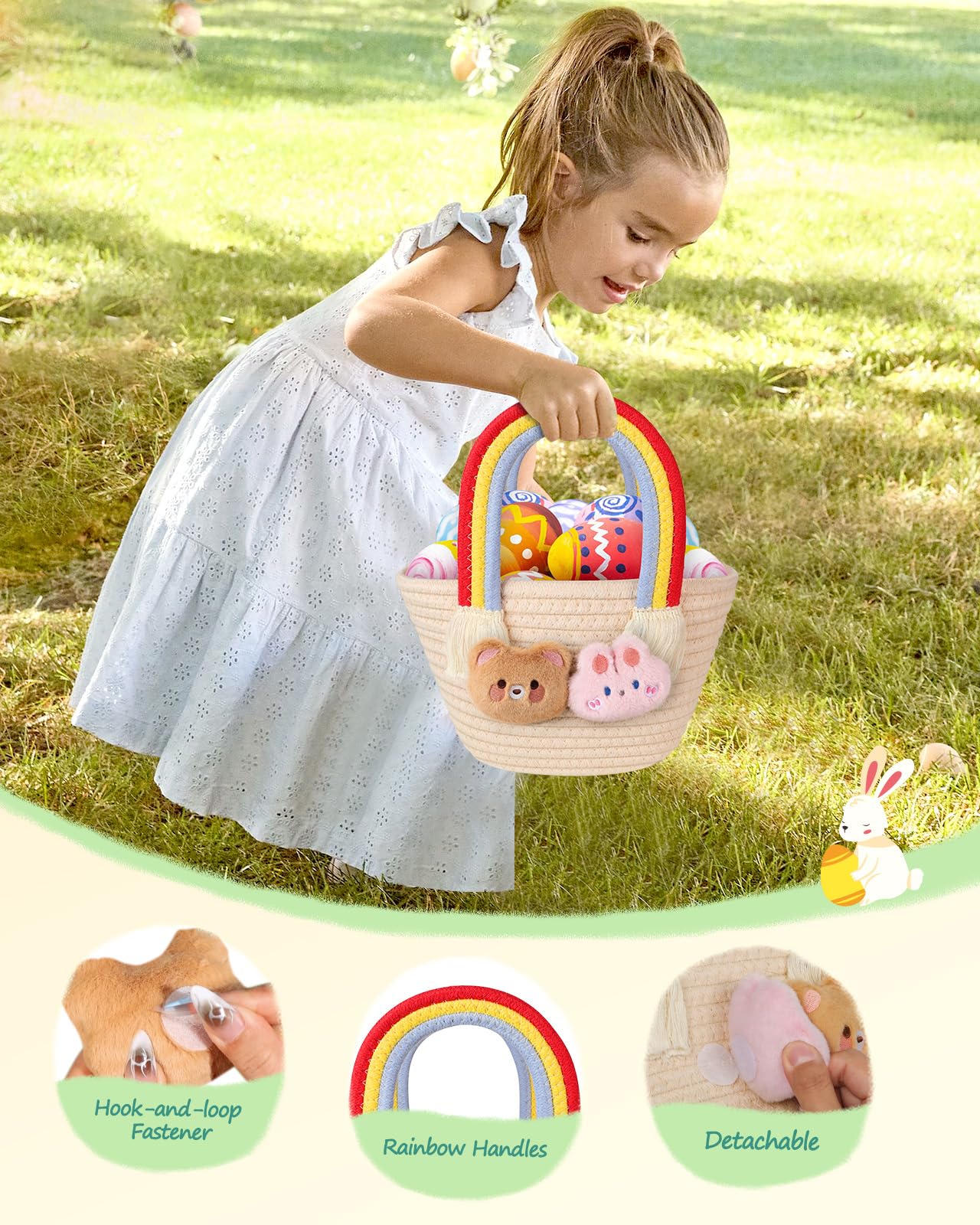 JMHACHY embroidered name patch personalizes the basket for keepsake.