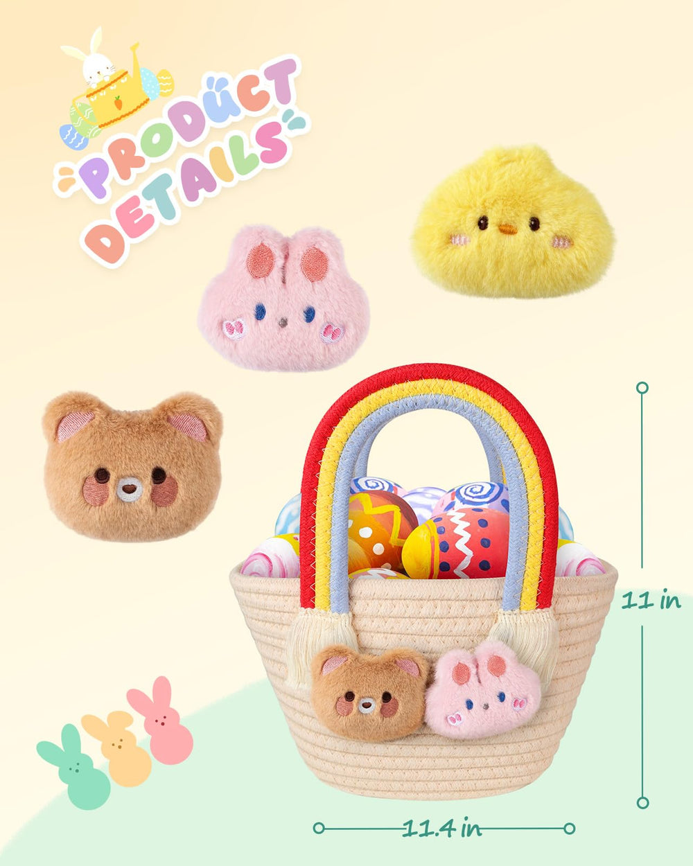 JMHACHY basket includes three plush toys to personalize with two favorites.