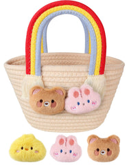 JMHACHY Easter Basket with a vibrant rainbow handle for colorful egg hunts.