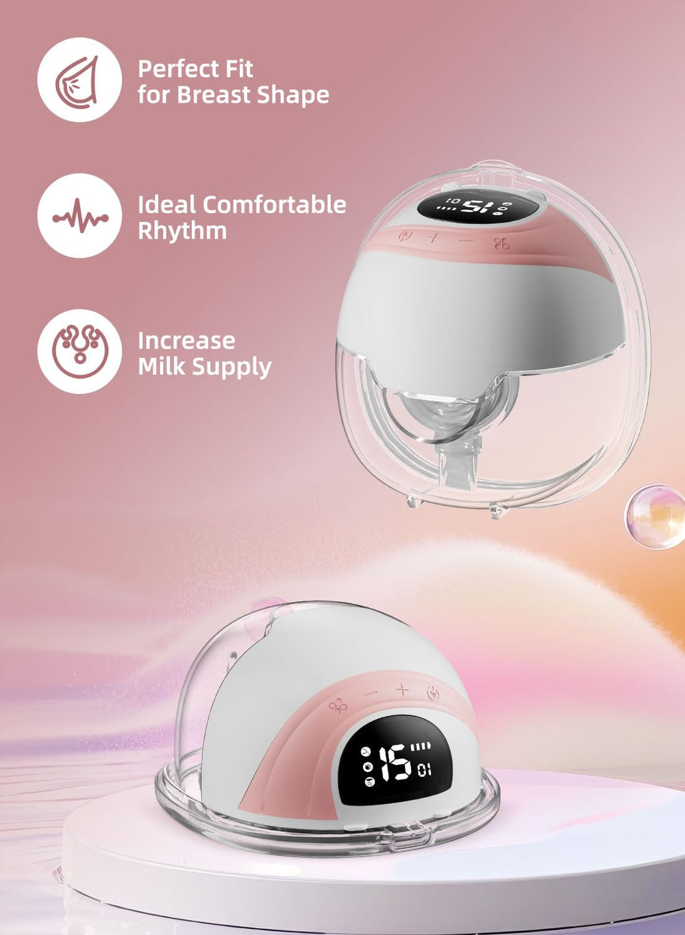 JMNGSHU hands-free pump in stimulation mode for comfortable start