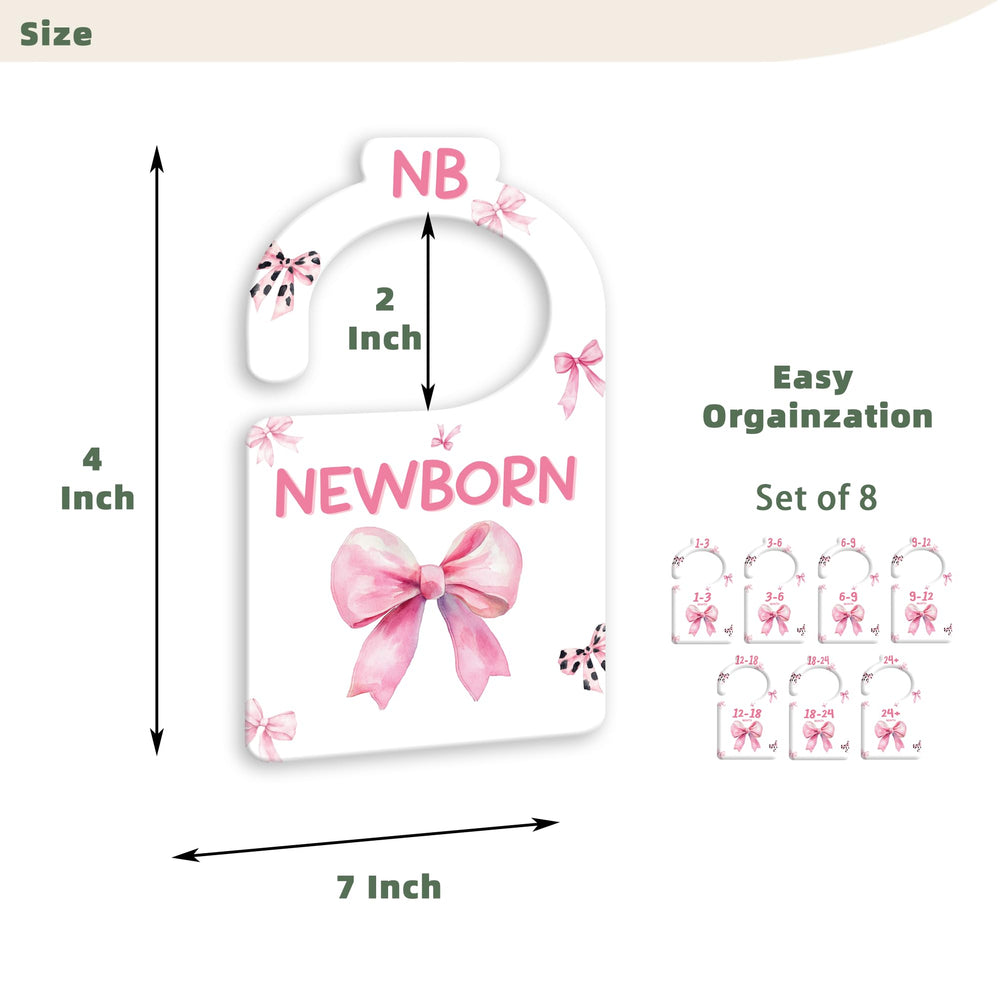 JMOST Pink Bows closet divider double-sided labels help parents identify sizes at a glance.