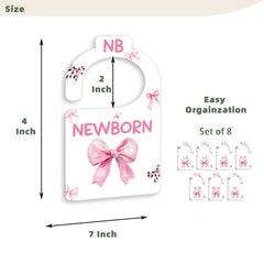 JMOST Pink Bows closet divider double-sided labels help parents identify sizes at a glance.