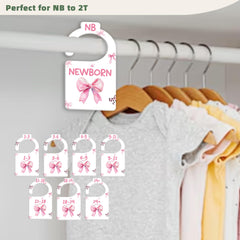 JMOST Pink Bows kit includes dividers and hangers for organized nursery storage.