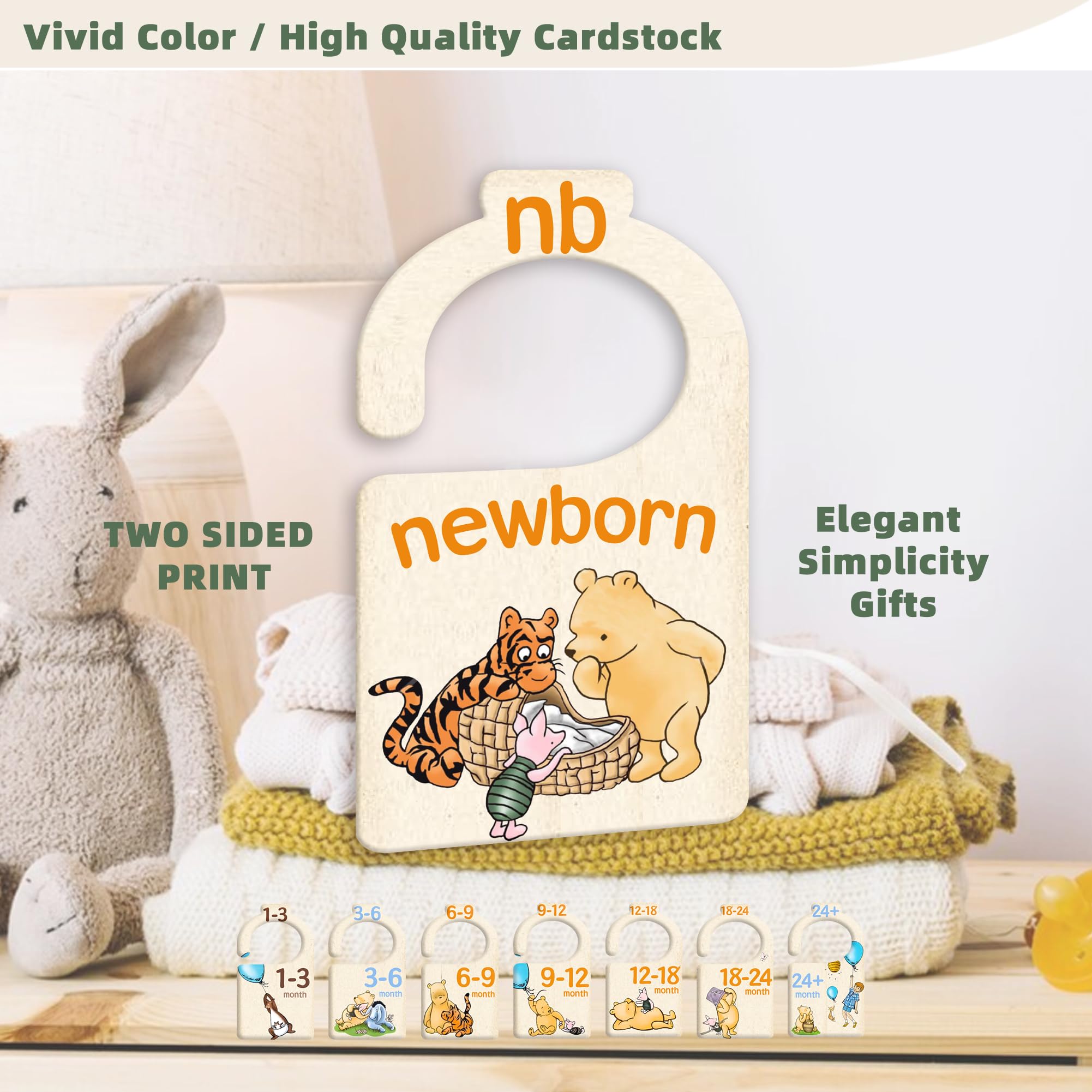JMOST Pooh Bear bear hangers with labels simplify nursery wardrobe planning.