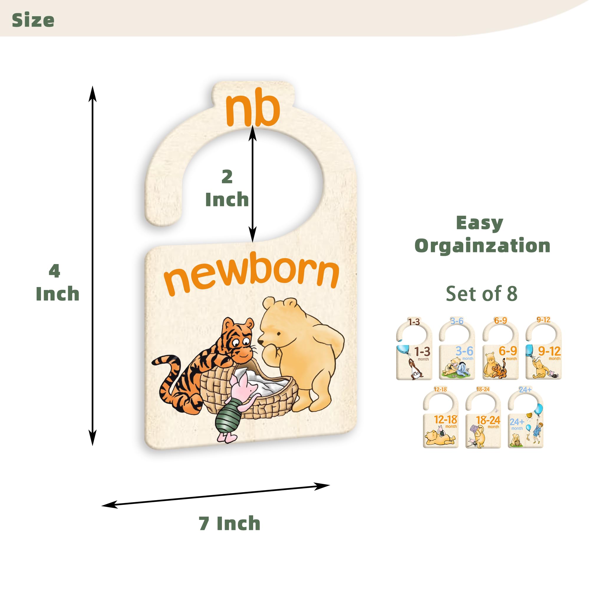 JMOST Pooh Bear size dividers cover newborn to 24 months for organized outfits.