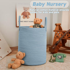 JMvicyroam 80L cotton rope storage bin blue - side view showing generous capacity.