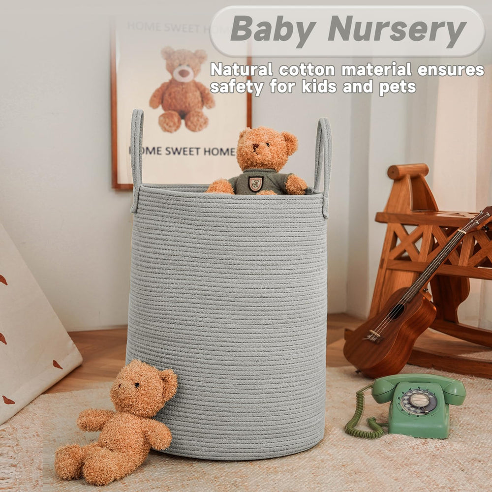 JMvicyroam cotton rope storage basket with soft handles ideal for laundry or toy storage
