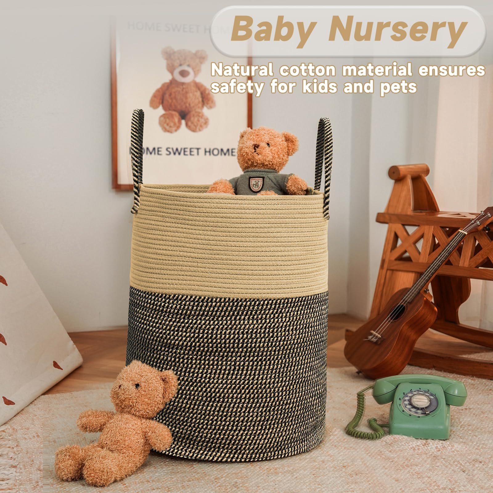 JMvicyroam cotton rope storage bin, durable and handwoven for toy storage.