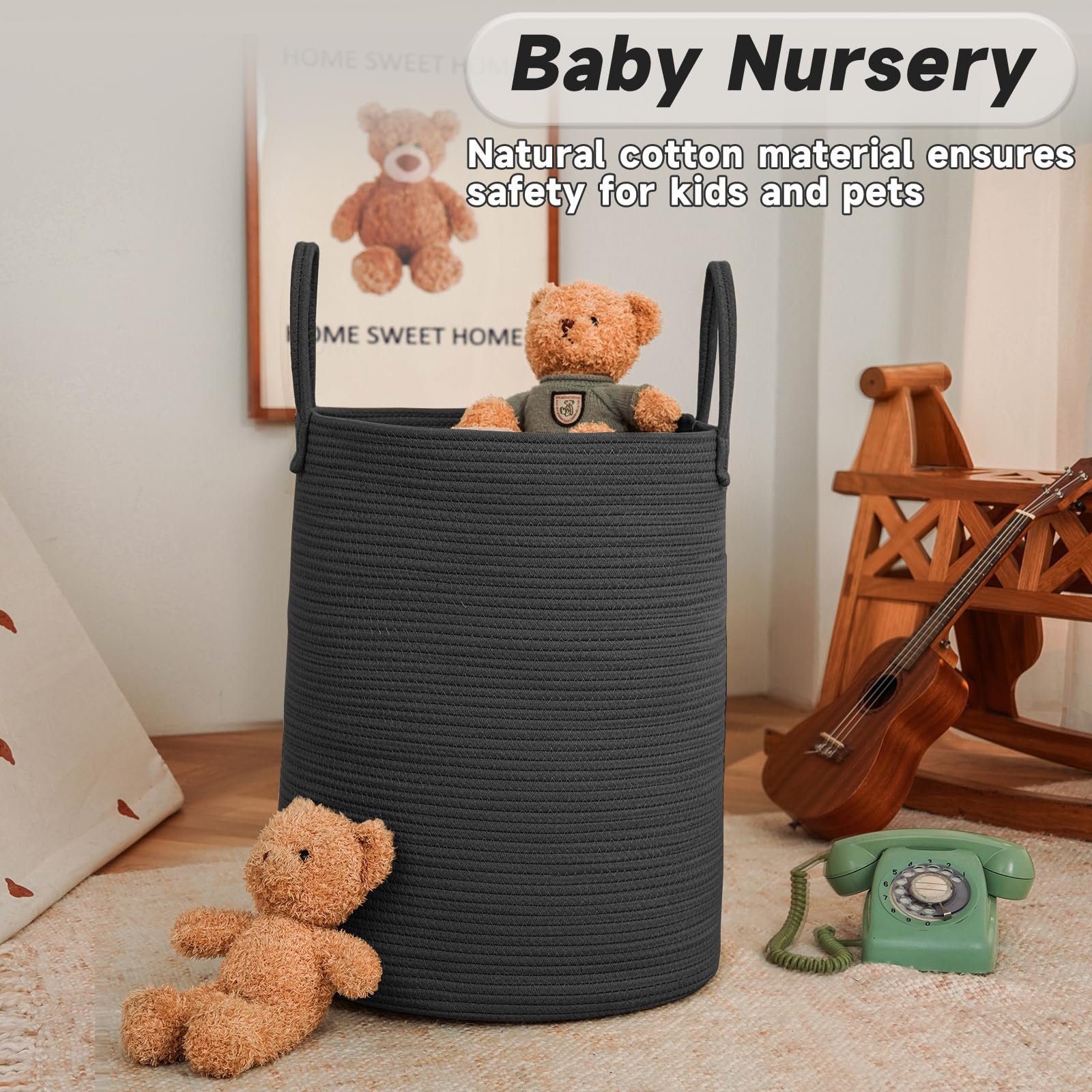 JMvicyroam cotton rope storage bin offers safe toy organization.
