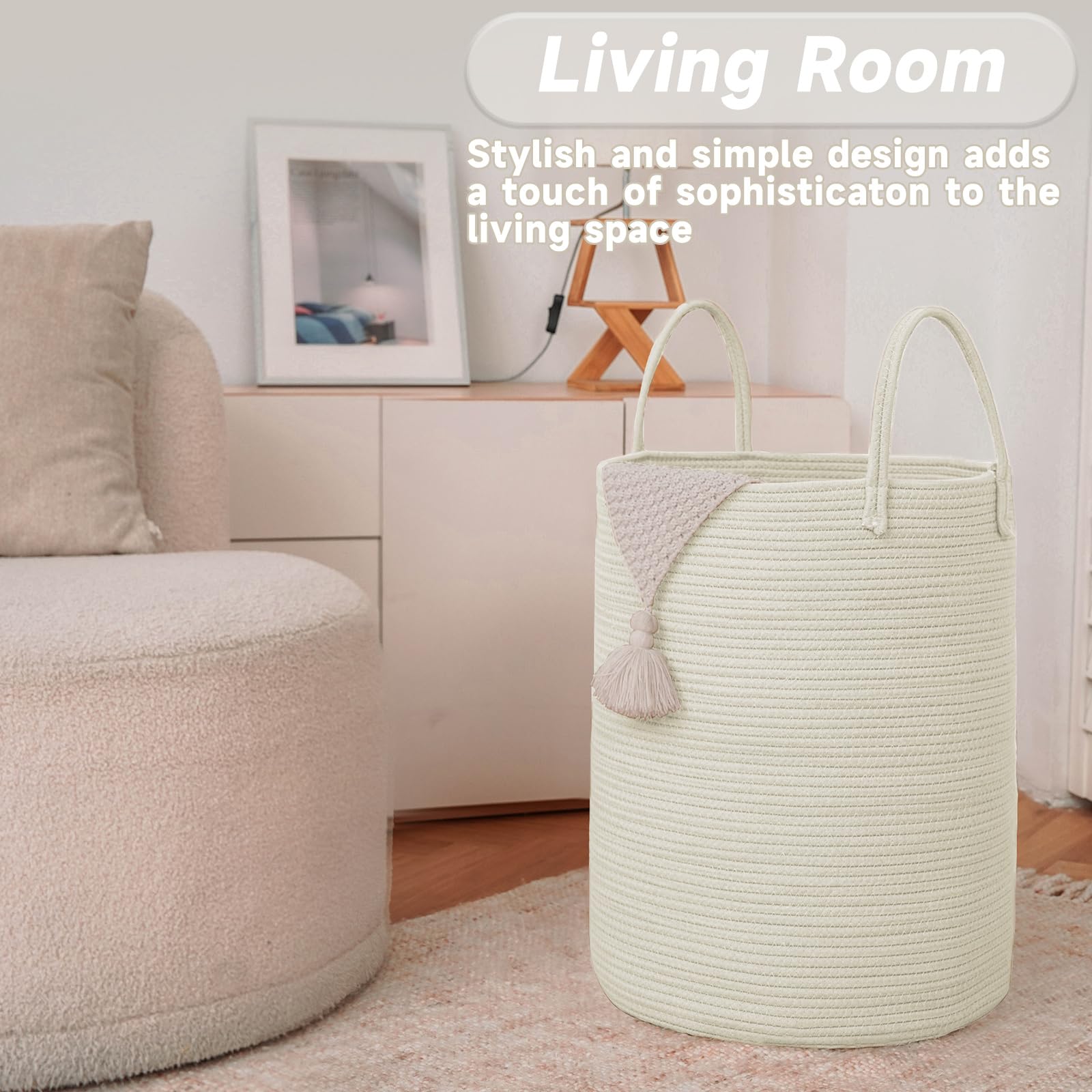 JMvicyroam decorative tall hamper in living room for clutter control