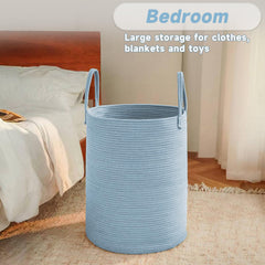 JMvicyroam foldable blue laundry basket, easy storage when not in use.