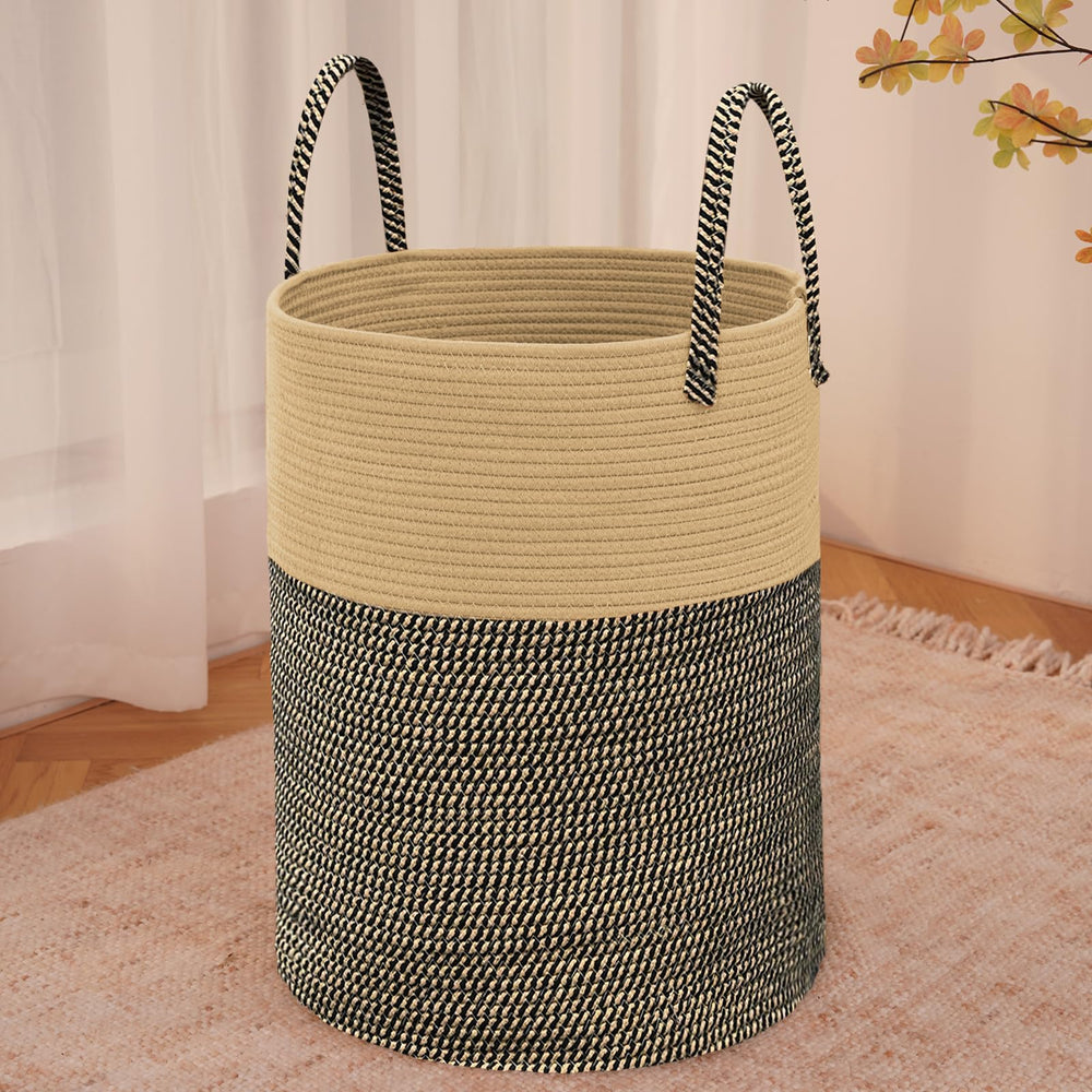 JMvicyroam large woven laundry basket 60L for blankets and clothes.