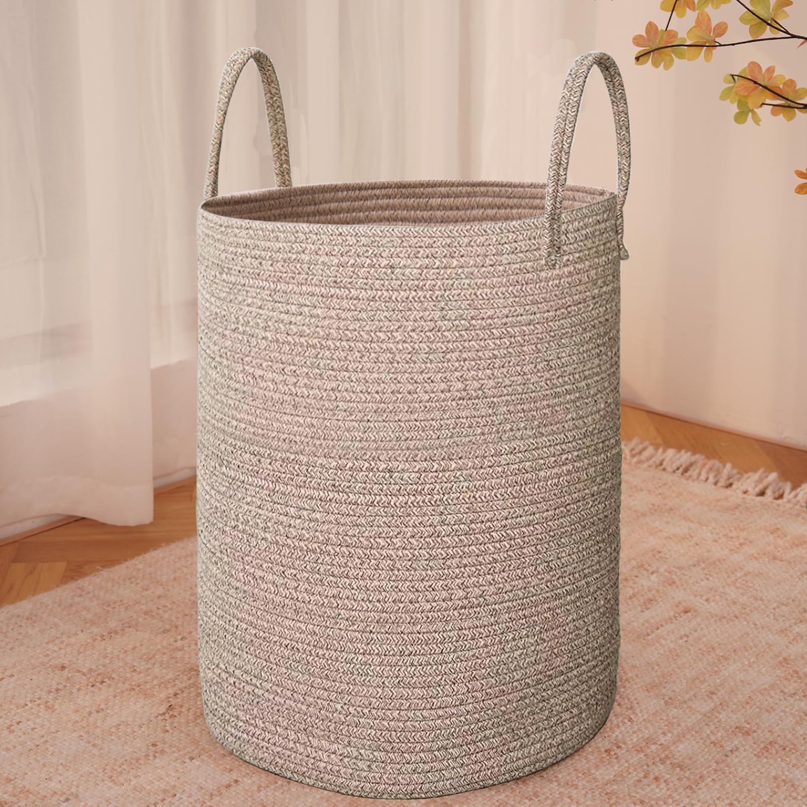 JMvicyroam large woven laundry basket with 80L capacity for blankets and laundry storage
