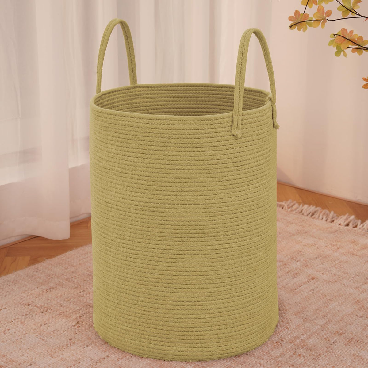 JMvicyroam large woven laundry basket 80L with natural finish for stylish, roomy storage