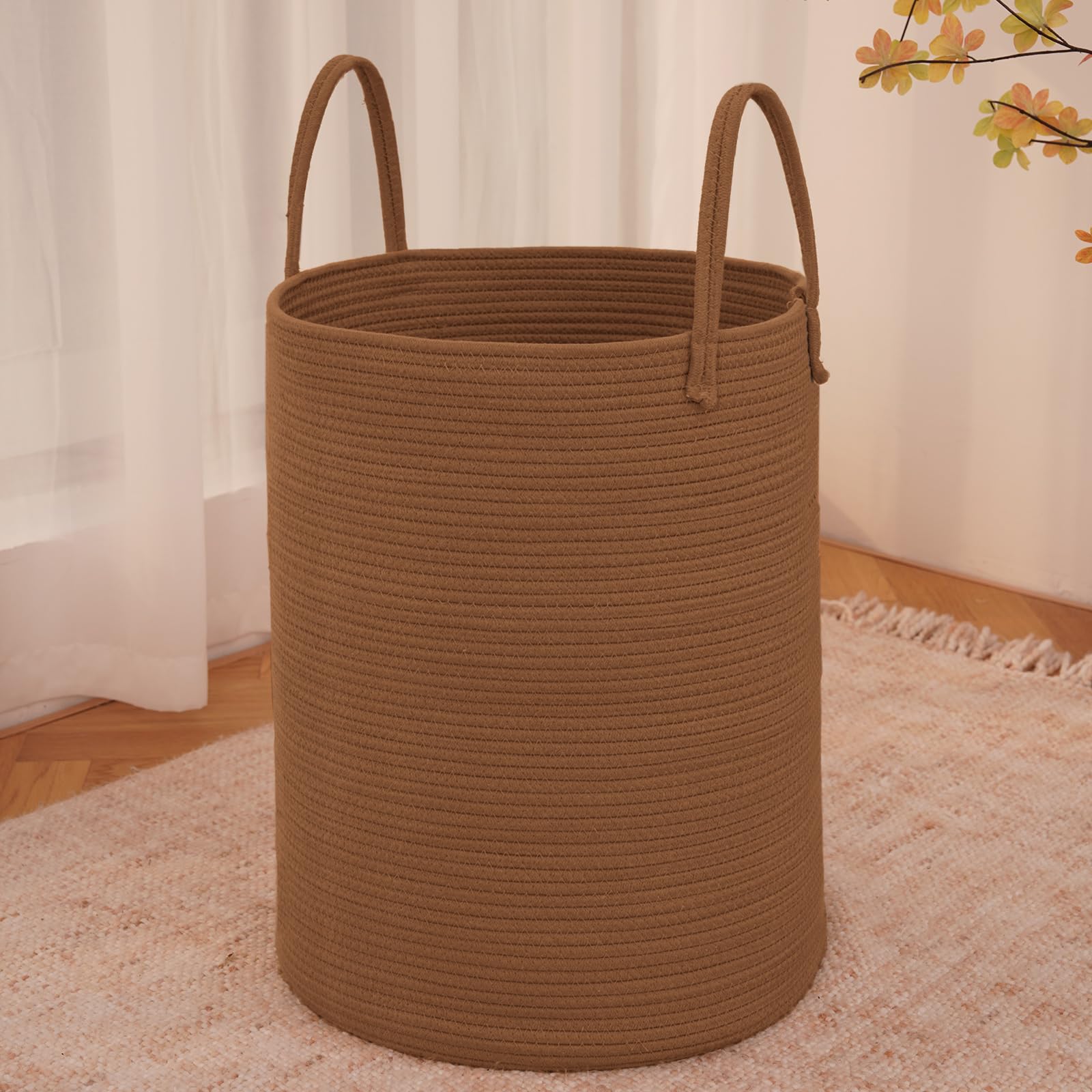 JMvicyroam large woven laundry basket 80L for blankets and clothes, stylish storage