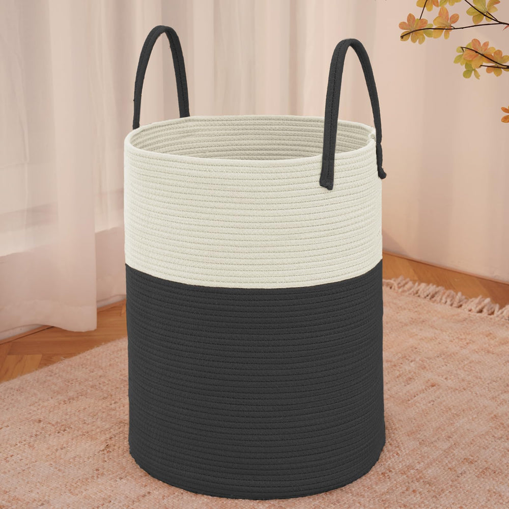 JMvicyroam large woven laundry basket closeup weave showcases durable cotton rope for laundry and blankets.