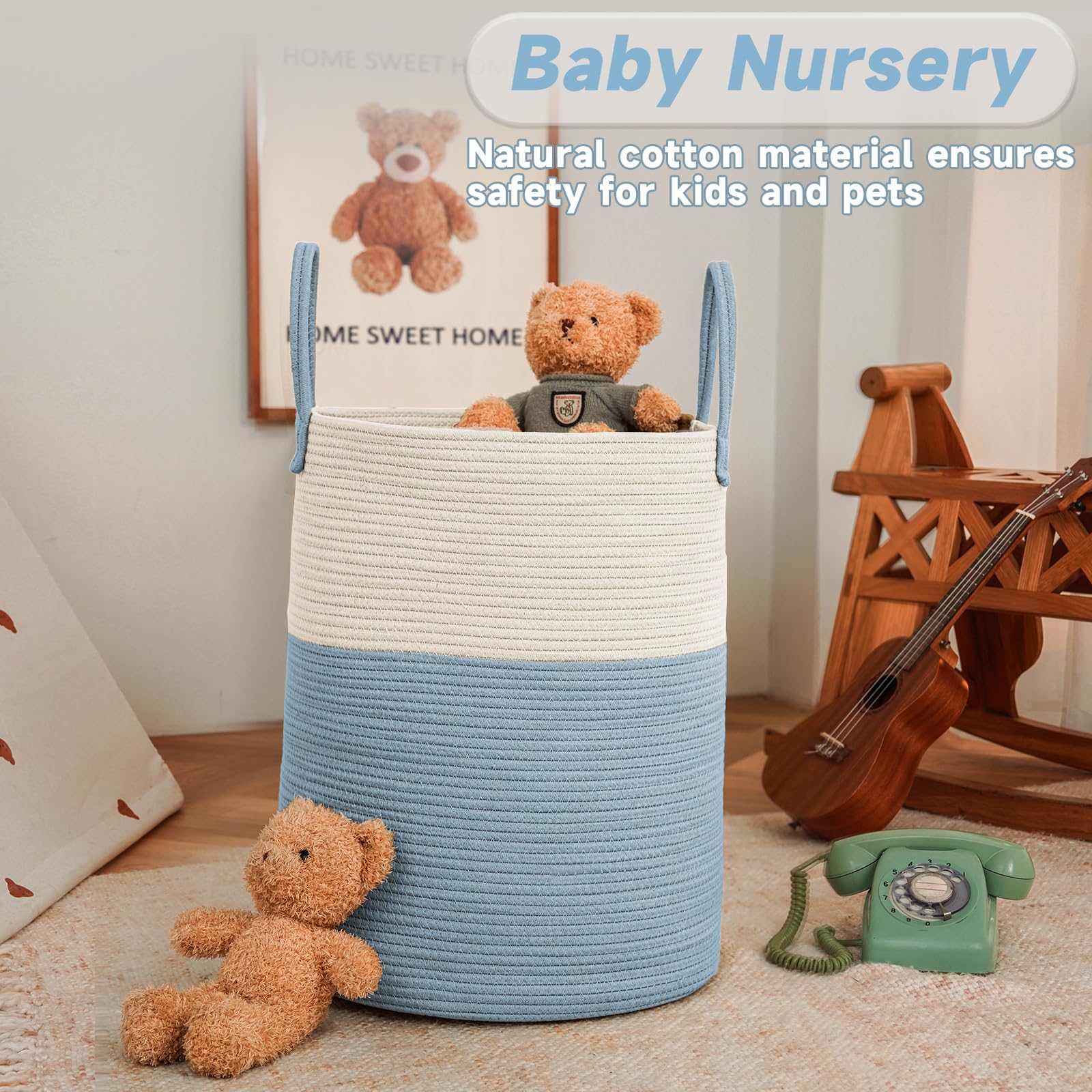 JMvicyroam basket close-up highlights cotton rope texture and soft sturdy handles.