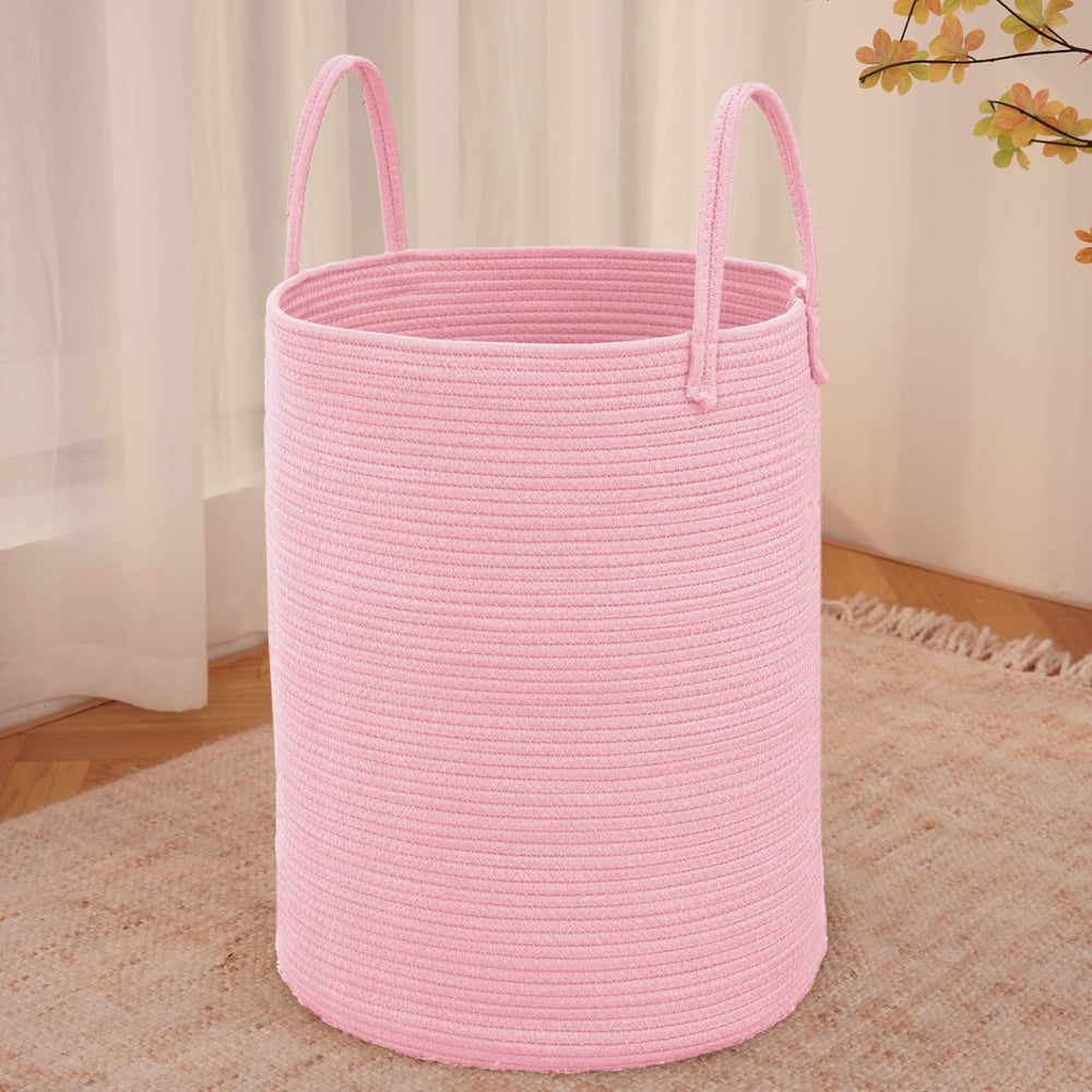 JMvicyroam large pink laundry basket in 60L for blanket and toy organization.