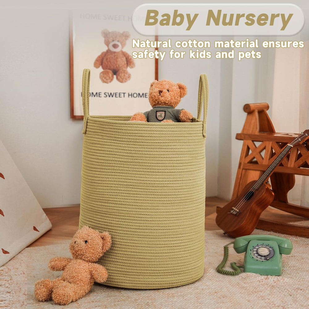 JMvicyroam natural handmade woven hamper demonstrates plastic-free storage for toys.