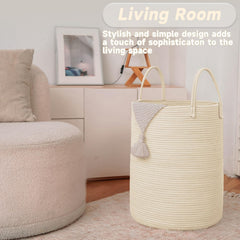 JMvicyroam beige nursery basket featured as decorative storage for toys.