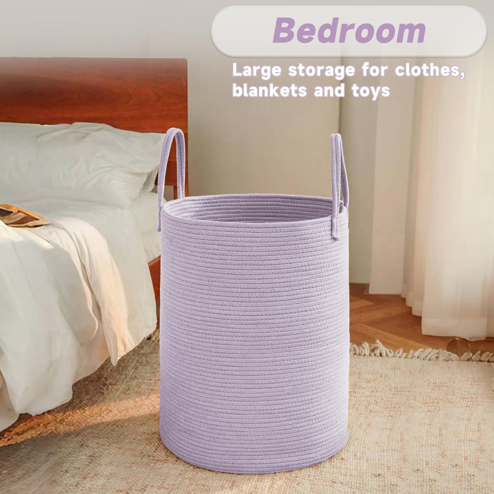 JMvicyroam nursery organizer hampers toys or blankets with soft, pet-safe rope.