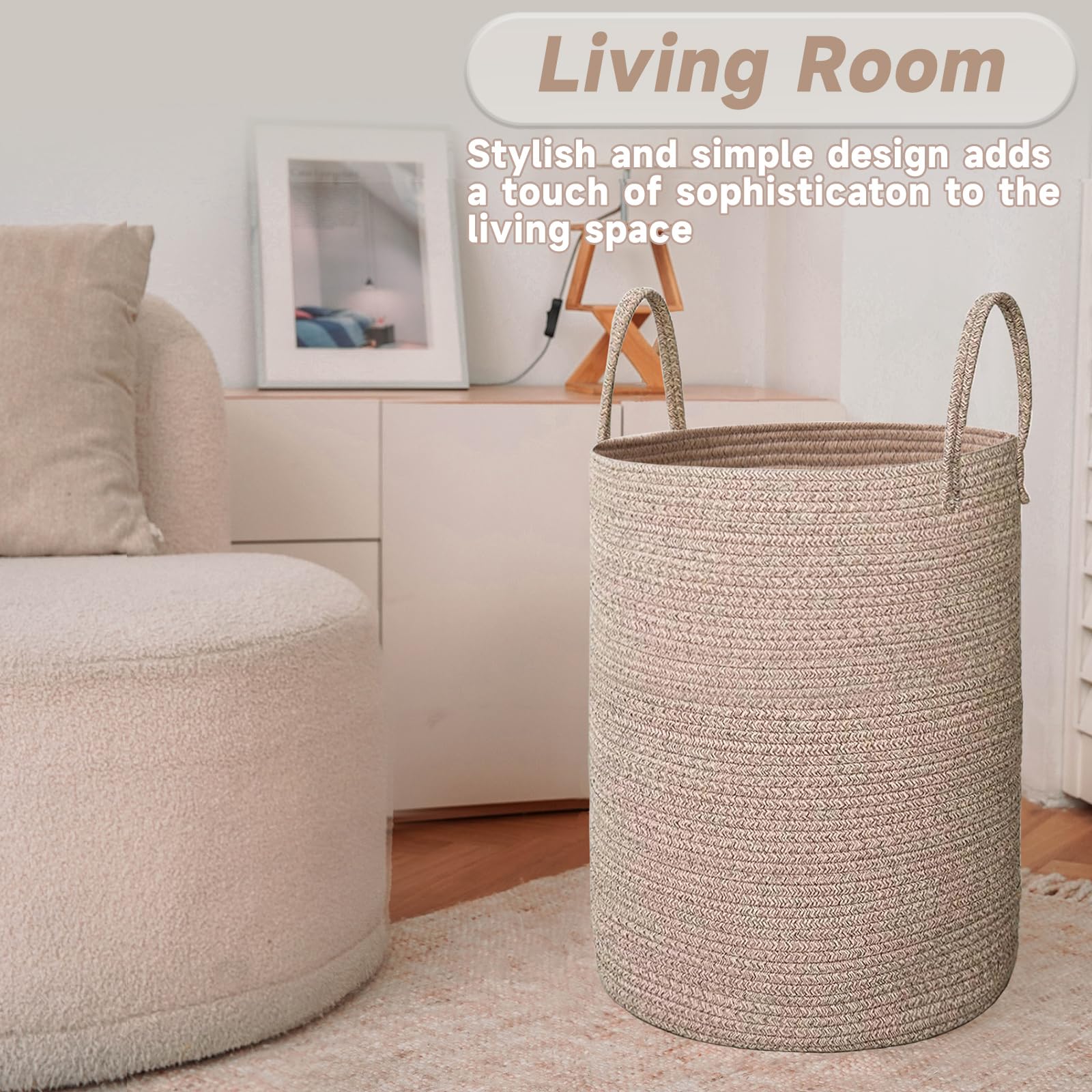 Nursery setup with JMvicyroam basket storing blankets and toys