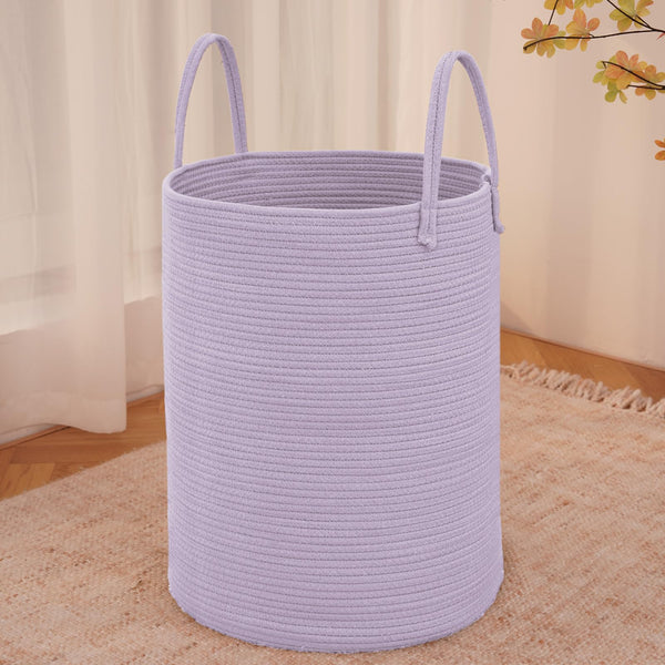 JMvicyroam purple woven laundry basket for blankets and clothes.