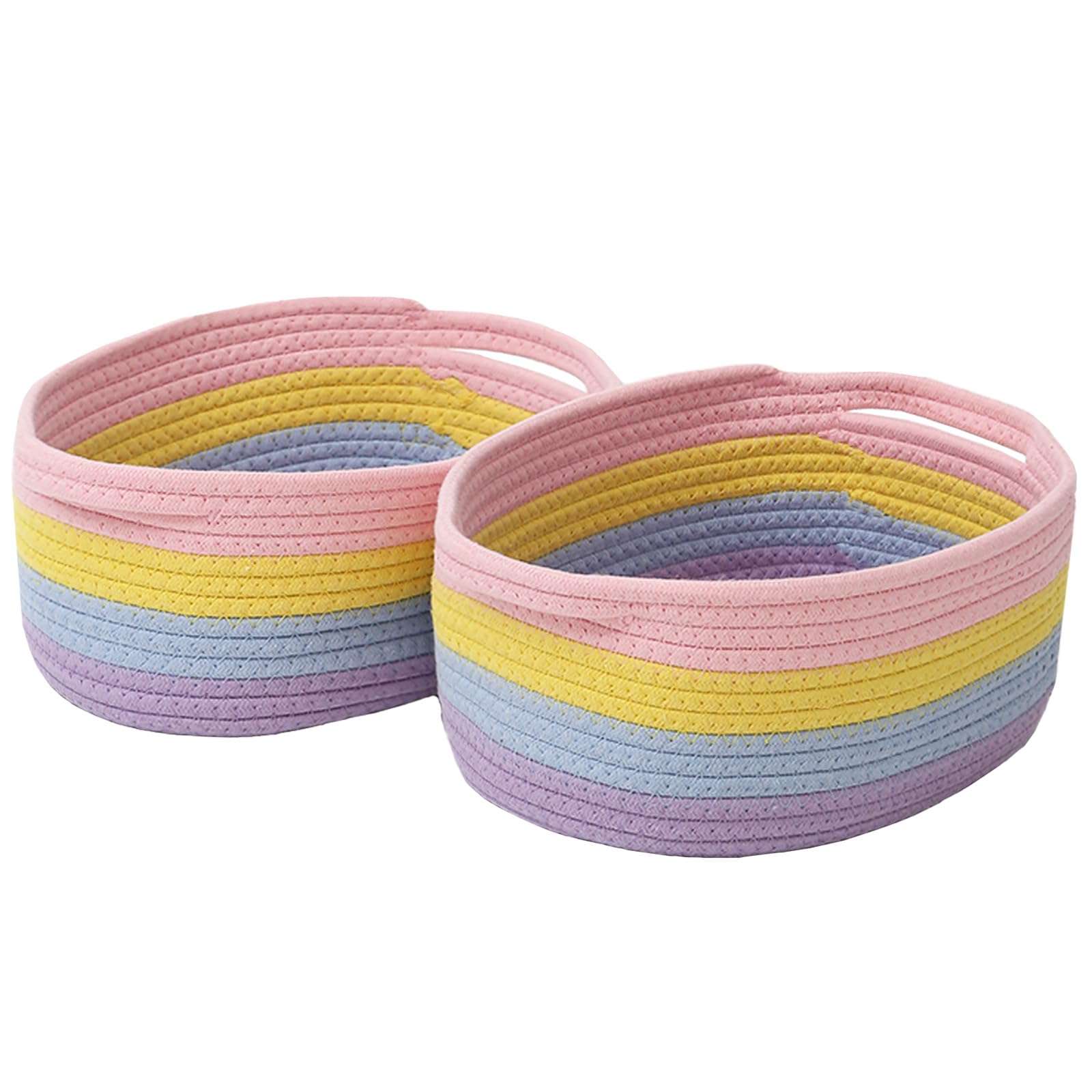 JMvicyroam rainbow woven basket for shelves, neatly organizing toys or toiletries.