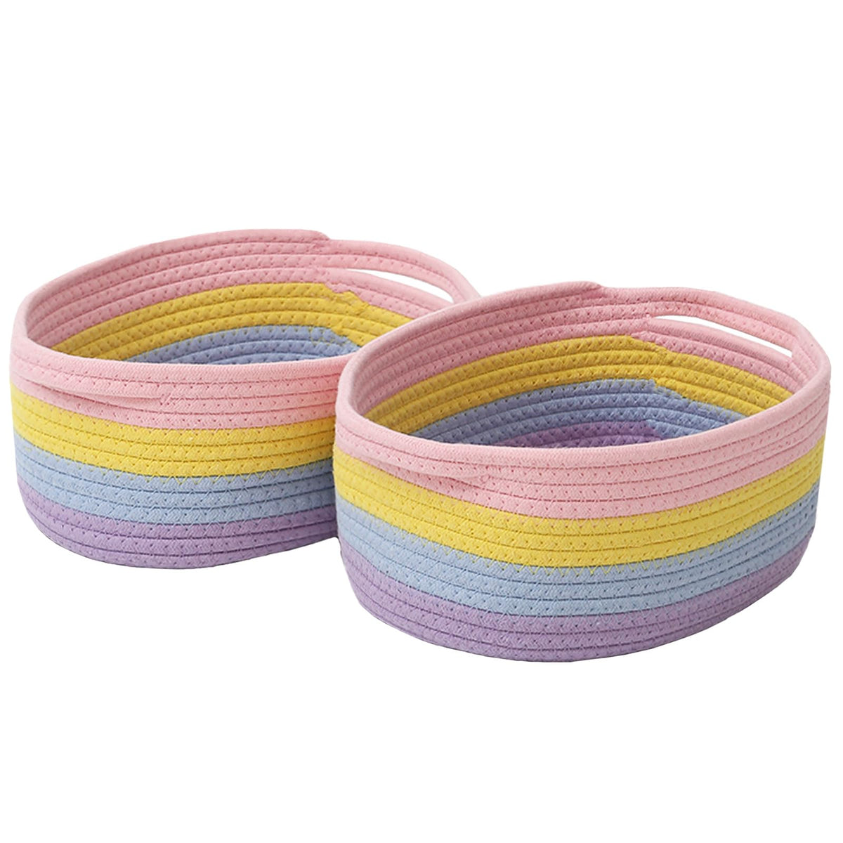 JMvicyroam rainbow woven basket for shelves, neatly organizing toys or toiletries.