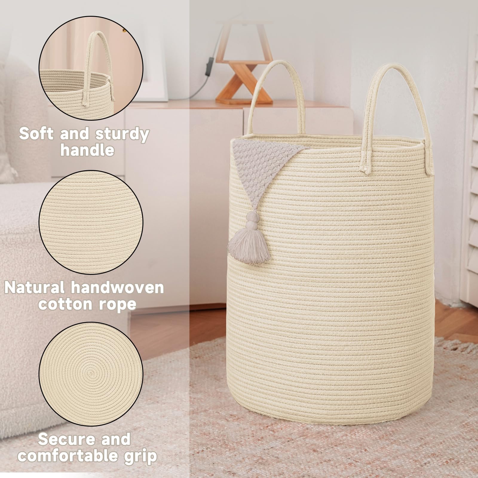 JMvicyroam soft-handle laundry bin in beige gentle on hands