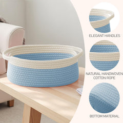 JMvicyroam shelf organizer basket in white and blue complements any room decor.