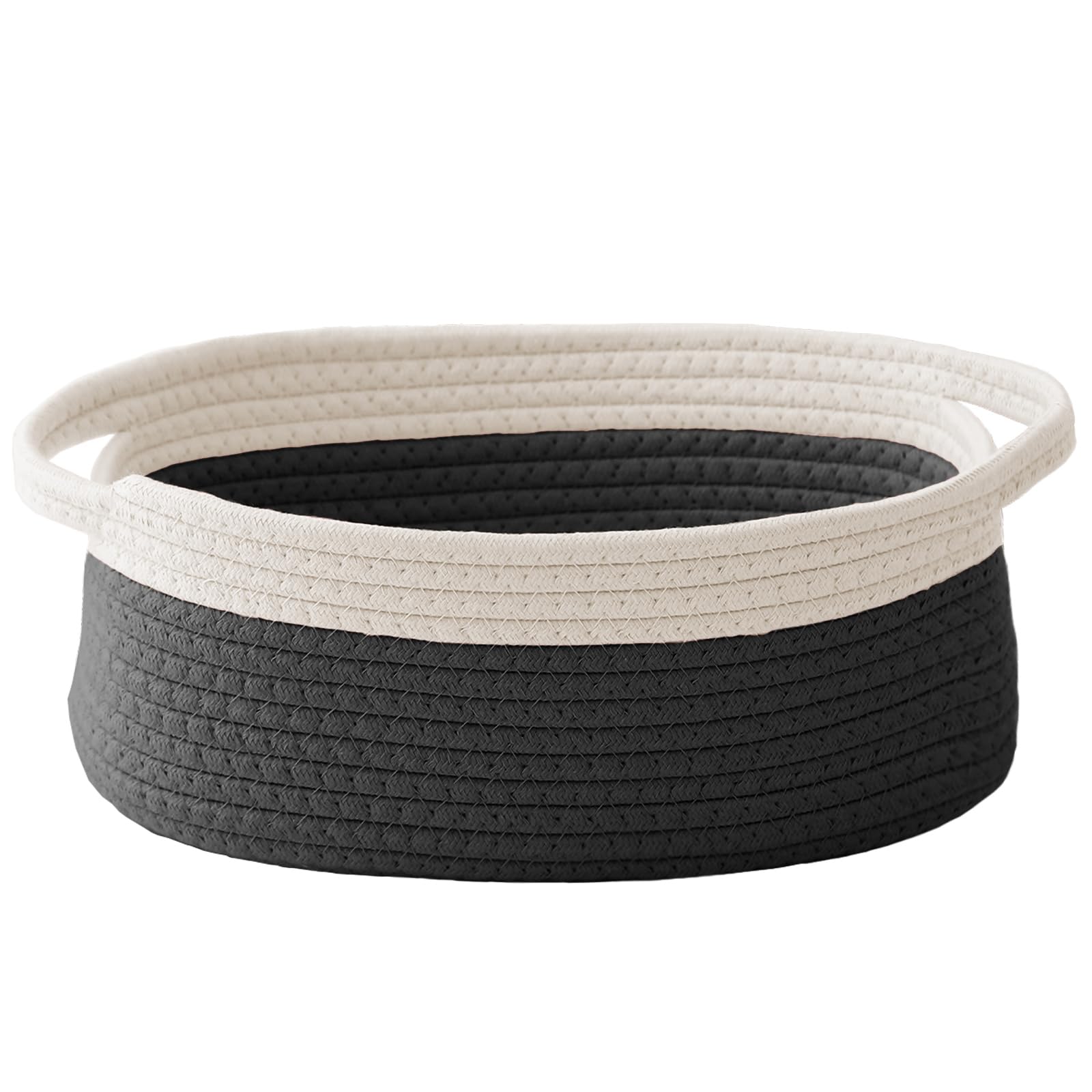 JMvicyroam woven basket with handles for tidy shelf storage.