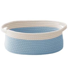 JMvicyroam woven basket with handles for toy storage on shelves.