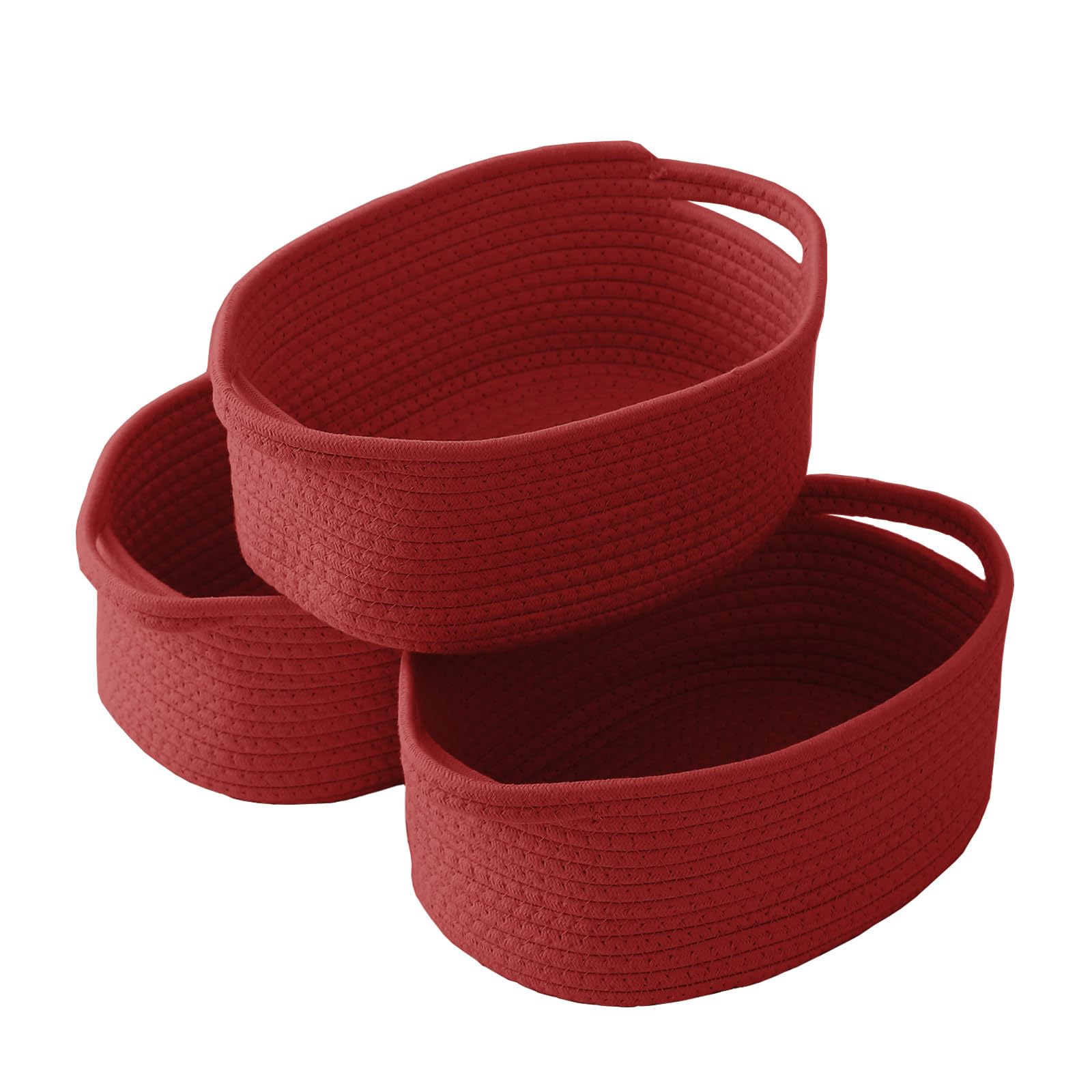 JMvicyroam woven basket with red handles offers compact shelf storage