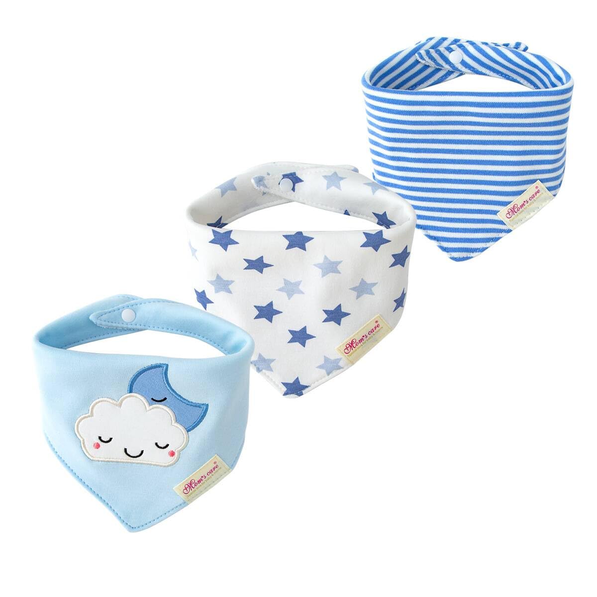 JN&LULU 3-pack bandana bibs in blue cloud keep outfits clean and easy to wash