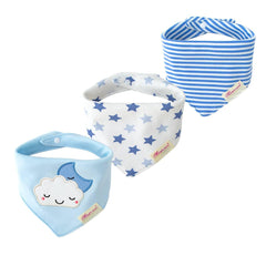 JN&LULU 3-pack bandana bibs in blue cloud keep outfits clean and easy to wash
