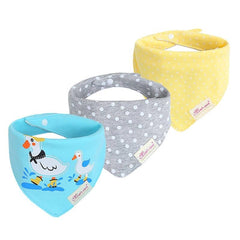 JN&LULU 3-pack bandana bibs with a duck pattern; helps keep baby outfits clean during drooling