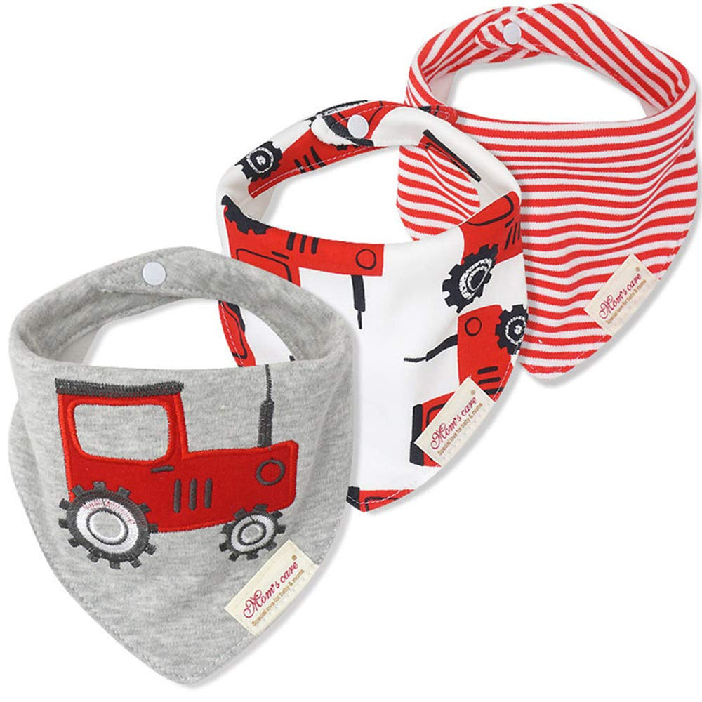 JN&LULU 3-pack bandana bibs with tractor print for stylish drool protection