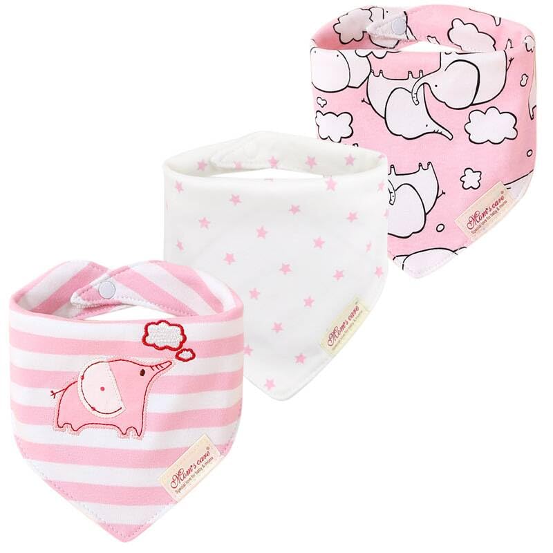 JN&LULU 3-pack baby bibs in pink elephant design, ideal for drool and mess management