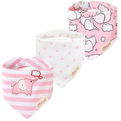 JN&LULU 3-pack baby bibs in pink elephant design, ideal for drool and mess management