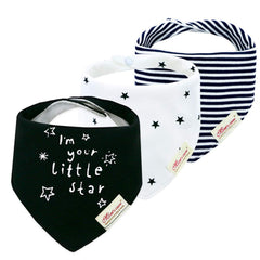 JN&LULU three-pack baby bandana bibs ready to catch drool and simplify outfit changes.