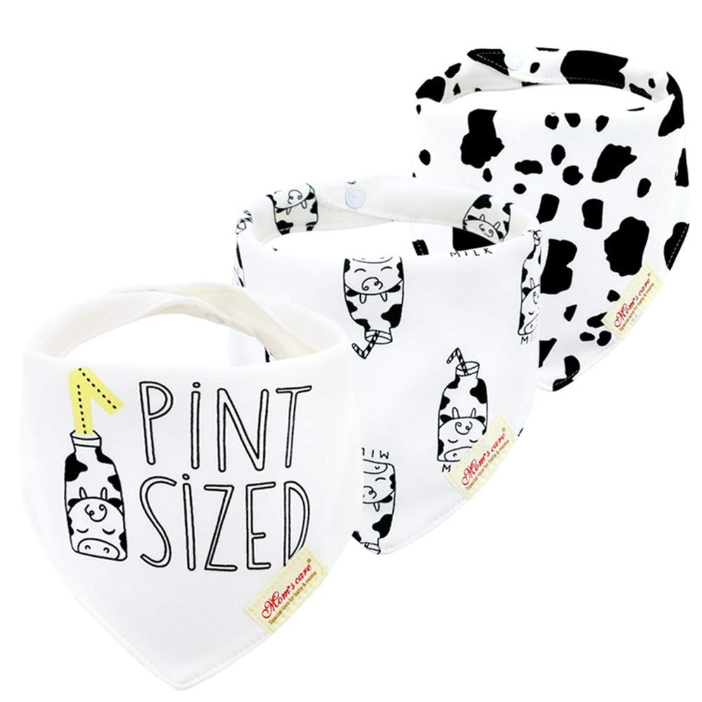 JN&LULU cow-pattern bandana bib front view shows drool-ready protection and style