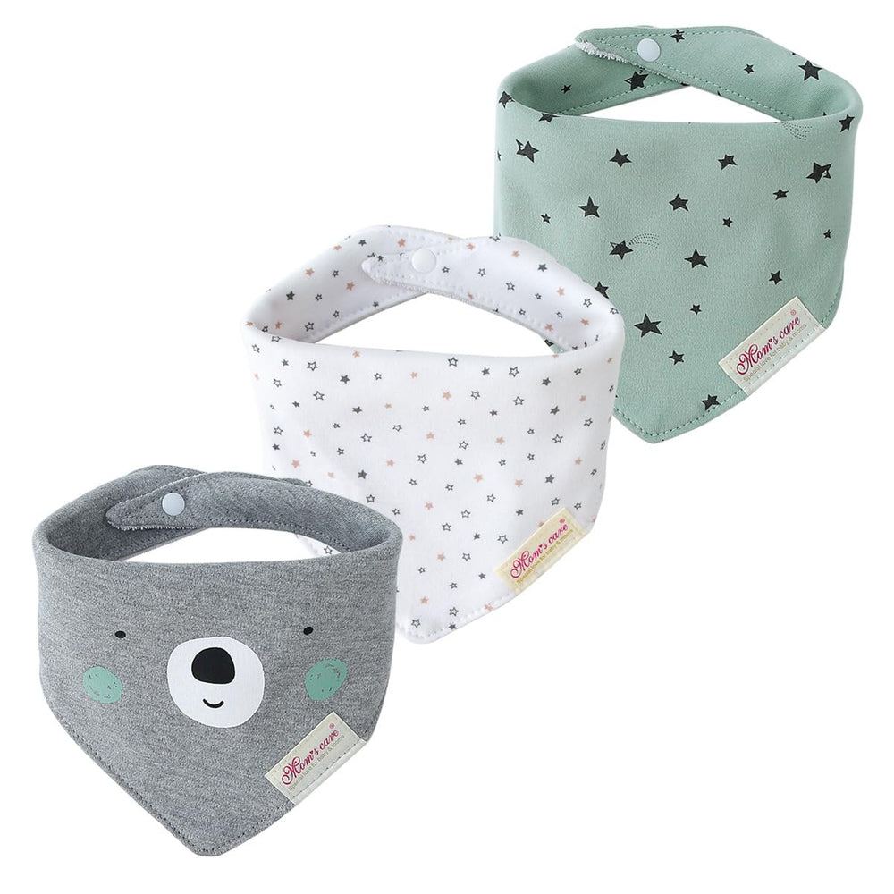 JN&LULU newborn bandana bib in grey bear design, keeps drool mess manageable and easy to wash.