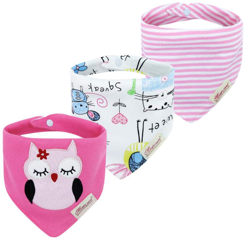 JN&LULU Pink Owl bandana bib keeps outfits clean during drool moments.