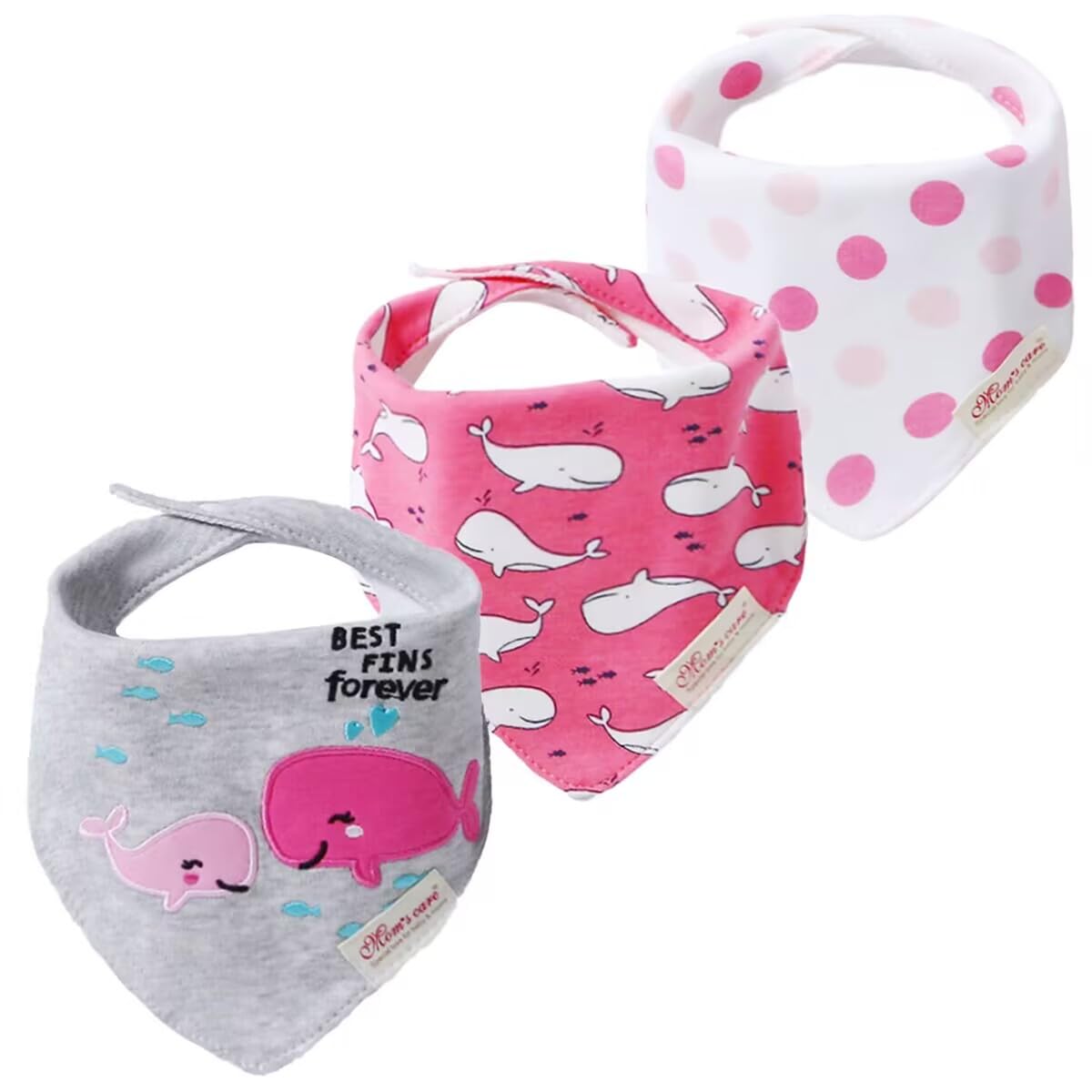 JN&LULU pink whale bandana bib that catches drool and is easy to wash