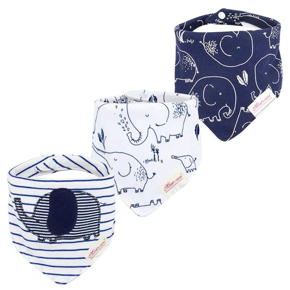 JN&LULU striped elephant bib protects outfits during drool.